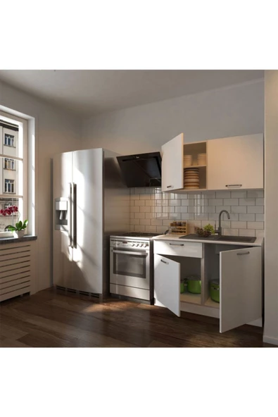 Tdesigno Dolunay Hazır Mutfak Dolabı 120cm–tezgah Dahil Değil-parlak Beyaz - Resim 2