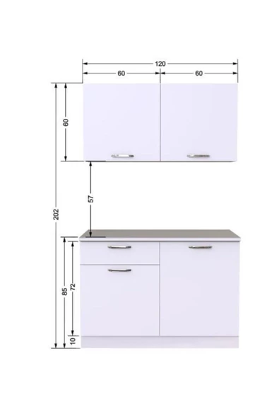 Tdesigno Ela Hazır Mutfak Dolabı 120 Cm - Tezgah Dahil Değil Beyaz - Resim 4