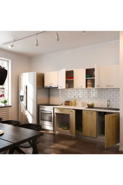 Tdesigno Nisa Hazır Mutfak Dolabı 260 cm safir Meşe Beyaz - 3