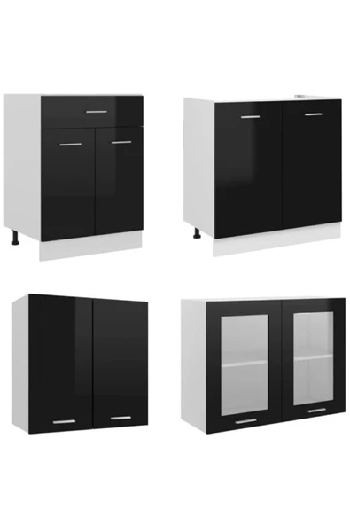 Tdesigno Efsun Mutfak 140 cm Tezgah Dahil Değil Parlak Kapak Siyah - Resim 4