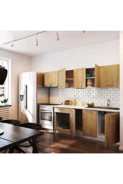 Tdesigno Mısra Hazır Mutfak Dolabı 260 Cm / Tezgah Dahil Değil/safir Meşe - Resim 3