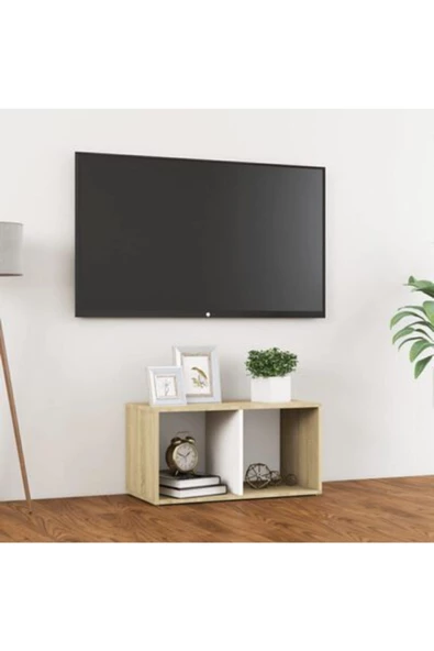 Tdesigno Tdesıgno Ay Kitaplık- Televizyon Sehpası - Ünitesi -meşe Beyaz 30 Cm 2 Raflı - 4