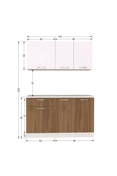 Tdesigno Imge Hazır Mutfak Dolabı 140 Cm – Tezgah Dahil Değil Ceviz Beyaz - 4