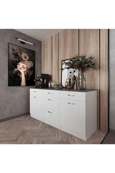 Tdesigno Alen Mutfak Çekmeceli Alt Modül 180 Cm Beyaz Tezgah Dahil - Resim 2