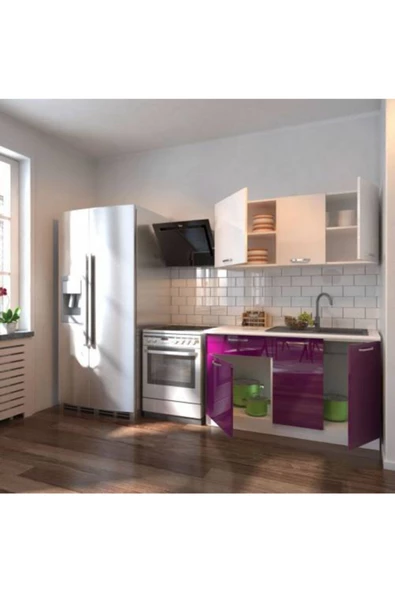 Tdesigno Hale Hazır Mutfak Dolabı – 140 Cm- Parlak Mürdüm Ve Beyaz – Tezgah Dahil Değil - 2