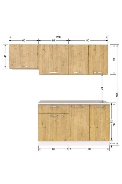 Tdesigno Ipek Hazır Mutfak Dolabı 200 Cm – Safir Meşe – Tezgah Dahil Değil - Resim 4