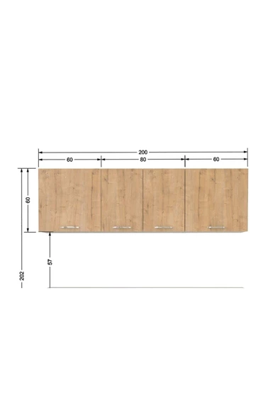 Tdesigno Piraye Üst Mutfak Dolabı 200 Cm -safir Meşe