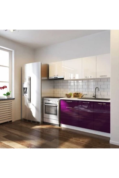 Tdesigno Melisa Hazır Mutfak Dolabı 200 Cm -parlak Mürdüm Ve Beyaz – Tezgah Dahil Değil ürün görseli