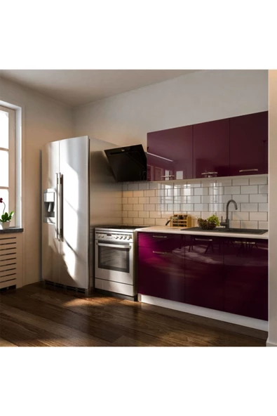 Tdesigno Eylül Hazır Mutfak Dolabı 140 Cm - Parlak Mürdüm- Tezgah Dahil Değil