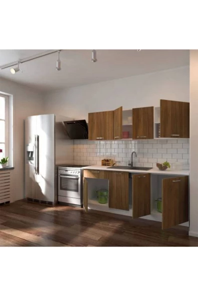 Tdesigno Petek Hazır Mutfak Dolabı - 200 cm - Ceviz - Tezgah Dahil Değil - 2