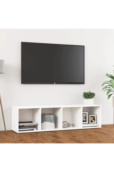 Tdesigno Tdesıgno Ezgi Televizyon Sehpası - Ünitesi -kitaplık-beyaz 144 Cm 4 Raflı - 2