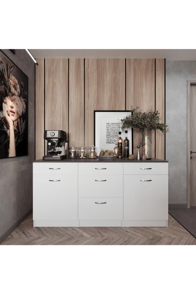 Tdesigno Alen Mutfak Çekmeceli Alt Modül 180 Cm Beyaz Tezgah Dahil
