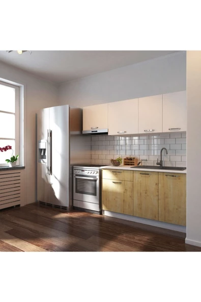 Tdesigno Melodi Hazır Mutfak Dolabı 200 Cm –safir Meşe-beyaz– Tezgah Dahil Değil