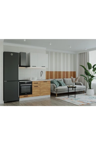 Tdesigno Kolgu Mutfak 160 cm Tezgah Dahil Değil Meşe Beyaz - 1