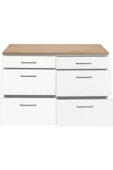 Tdesigno Ares Mutfak 6 Çekmeceli Alt Modül 120 Cm Beyaz Tezgah Dahil - Resim 3