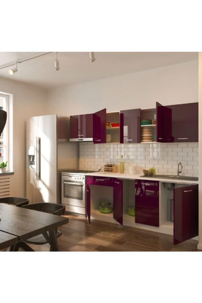 Tdesigno Nevin Hazır Mutfak Dolabı 260cm-tezgah Dahil Değil-parlak Mürdüm - Resim 3