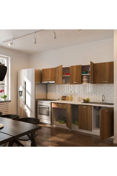 Tdesigno Parla Hazır Mutfak Dolabı 260 Cm - Tezgah Dahil Değil - Ceviz - Resim 3