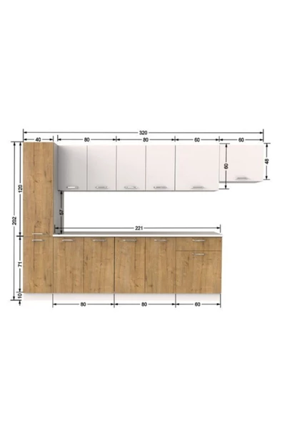Tdesigno Tunay Hazır Mutfak Dolabı Kiler Dahil 320 Cm –safir Meşe Ve Beyaz - Tezgah Dahil Değil - 3