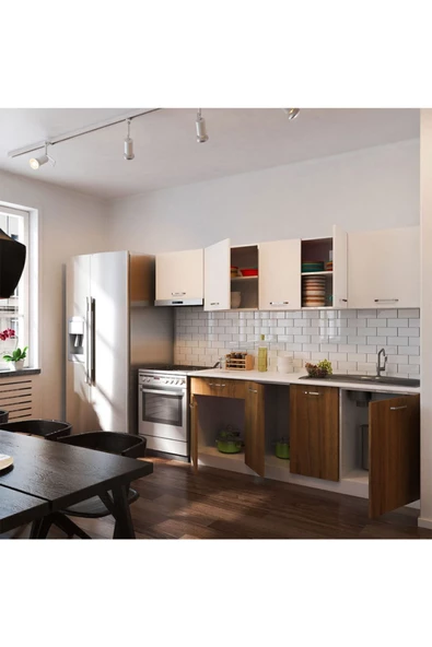 Tdesigno Oya Hazır Mutfak Dolabı 260 Cm - Tezgah Dahil Değil-ceviz - Beyaz - Resim 3