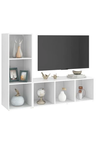 Tdesigno Tolga Kitaplıklı Televizyon Sehpası Ünitesi Kitaplık Beyaz 120 cm 6 Raflı - 2