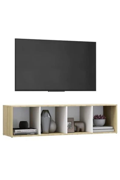 Tdesigno Tdesıgno Eda Televizyon Sehpası - Ünitesi -kitaplık-meşe Beyaz 144 Cm 4 Raflı - 3