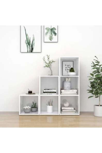 Tdesigno Kitaplık Ofis Dolabı Beyaz 6 Raflı 90 cm - 2