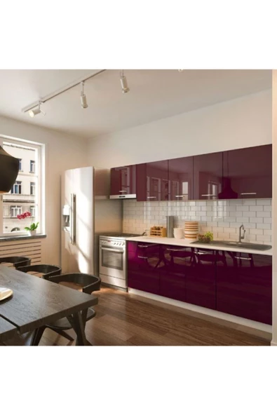 Tdesigno Nevin Hazır Mutfak Dolabı 260cm-tezgah Dahil Değil-parlak Mürdüm - Resim 2