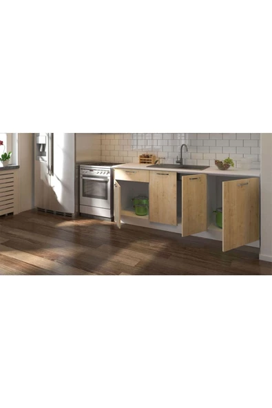 Tdesigno Piraye Alt Mutfak Dolabı 200 Cm -safir Meşe - Tezgah Dahil Değil - 6