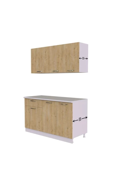 Tdesigno Safir Meşe Elvan Hazır Mutfak Dolabı 140 cm - Resim 3