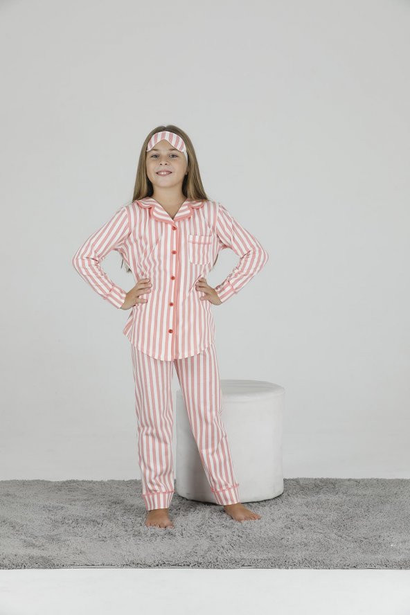 Kız Çocuk Çizgili Pijama Takımı 41656 - 1