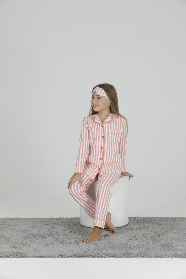 Kız Çocuk Çizgili Pijama Takımı 41656 - 2