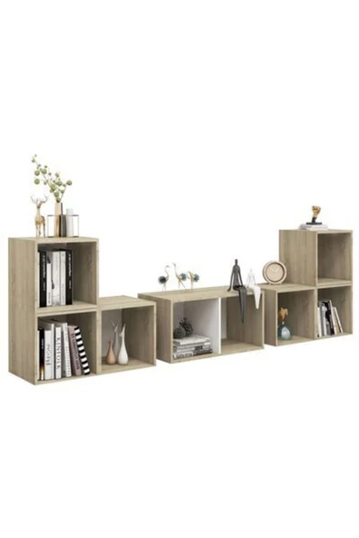 Tdesigno Tdesıgno Avcı Kitaplıklı Televizyon Sehpası - Ünitesi -kitaplık-beyaz 180 Cm 8 Raflı - 3