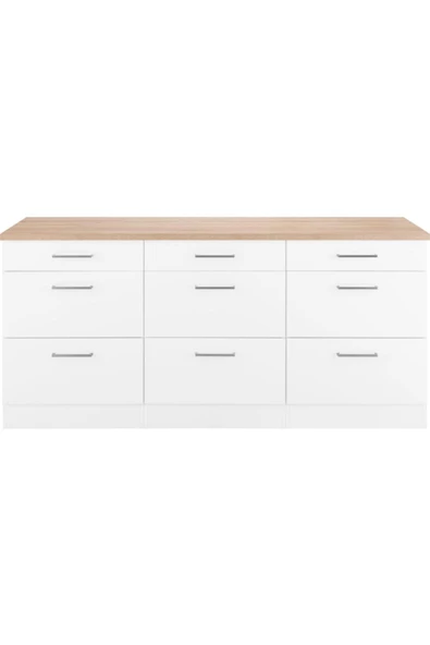 Tdesigno Arita Mutfak Çekmeceli Alt Modül 180 cm Beyaz Tezgah Dahil - Resim 3