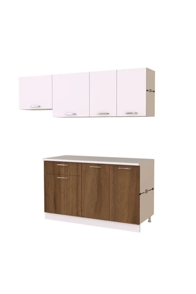 Tdesigno Meriç Hazır Mutfak Dolabı 200 Cm – Ceviz-beyaz – Tezgah Dahil Değil - 4