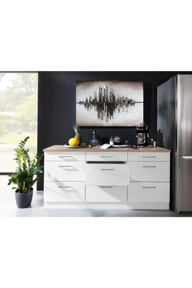 Tdesigno Arita Mutfak Çekmeceli Alt Modül 180 cm Beyaz Tezgah Dahil - Resim 5