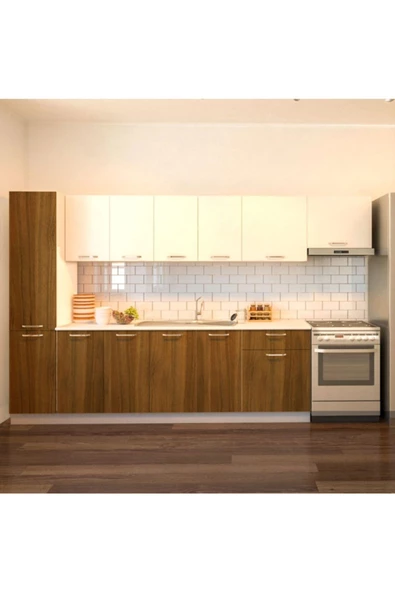 Tdesigno Yaprak Hazır Mutfak Dolabı Kiler Dahil 320cm/ceviz Ve Beyaz/Tezgah Dahil Değil ürün görseli