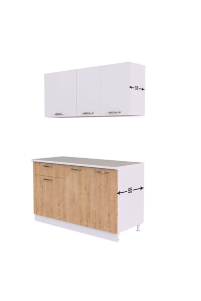 Tdesigno Feyza Hazır Mutfak Dolabı 140 cm - Safir Meşe Beyaz - Resim 3