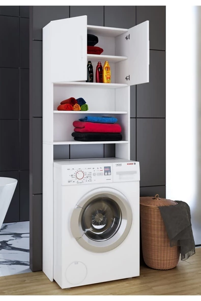 Tdesigno Sumru  Banyo Dolabı-Çok Amaçlı-Çamaşır Makinesi Dolabı Beyaz - 2
