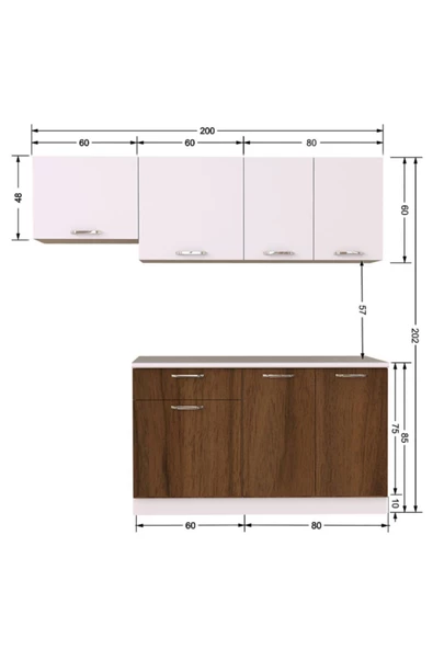 Tdesigno Meriç Hazır Mutfak Dolabı 200 Cm – Ceviz-beyaz – Tezgah Dahil Değil - 3