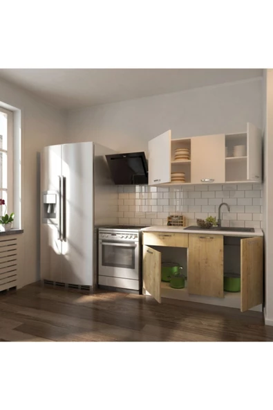 Tdesigno Feyza Hazır Mutfak Dolabı 140 cm - Safir Meşe Beyaz - Resim 2