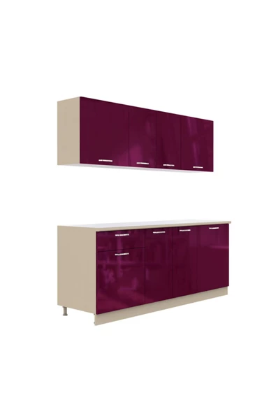 Tdesigno Rana Hazır Mutfak Dolabı 200 cm/parlak Mürdüm / Tezgah Dahil Değil