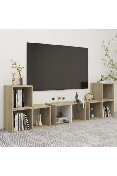 Tdesigno Tdesıgno Avcı Kitaplıklı Televizyon Sehpası - Ünitesi -kitaplık-beyaz 180 Cm 8 Raflı
