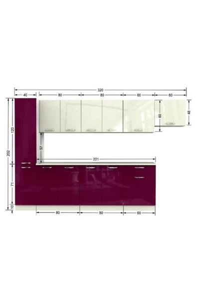 Tdesigno Verda Hazır Mutfak Dolabı Kiler Dahil 320cm parlak Mürdüm Beyaz / Tezgah Dahil Değil - 4