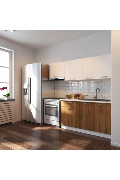 Tdesigno Meriç Hazır Mutfak Dolabı 200 Cm – Ceviz-beyaz – Tezgah Dahil Değil - 1