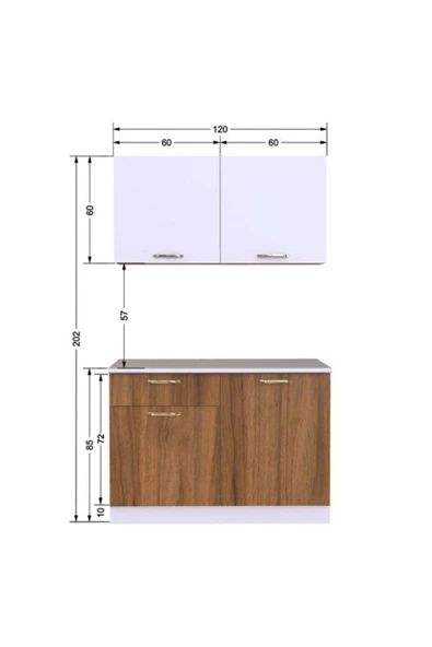 Tdesigno Adel Hazır Mutfak Dolabı 120 cm Tezgah Dahil Değil Ceviz Beyaz - 3