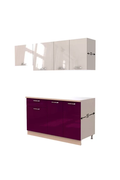 Tdesigno Melisa Hazır Mutfak Dolabı 200 Cm -parlak Mürdüm Ve Beyaz – Tezgah Dahil Değil - Resim 4