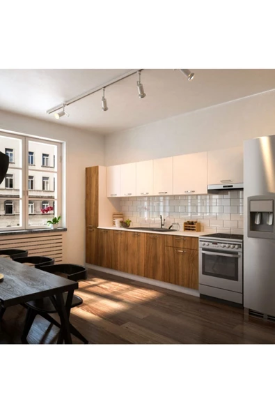 Tdesigno Yaprak Hazır Mutfak Dolabı Kiler Dahil 320cm/ceviz Ve Beyaz/Tezgah Dahil Değil - Resim 2