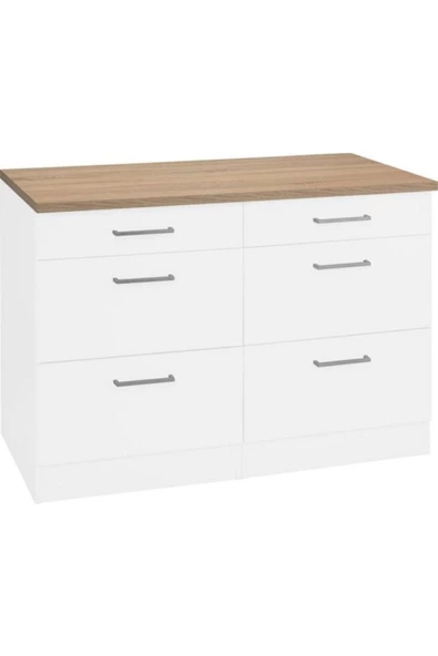 Tdesigno Ares Mutfak 6 Çekmeceli Alt Modül 120 Cm Beyaz Tezgah Dahil ürün görseli