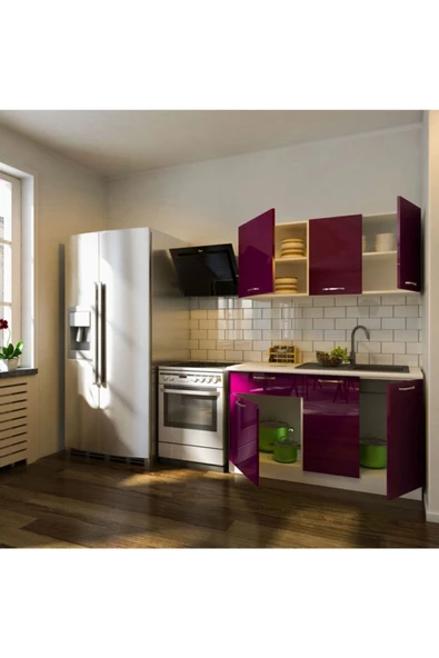 Tdesigno Eylül Hazır Mutfak Dolabı 140 Cm - Parlak Mürdüm- Tezgah Dahil Değil - Resim 2