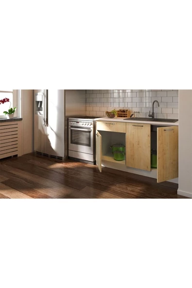 Tdesigno Ipek Alt Mutfak Dolabı140 Cm  Safir Meşe Tezgah Dahil Değil - Resim 3